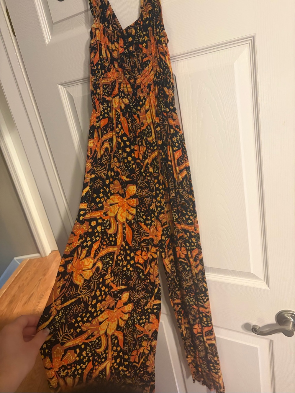 Angie Black and Orange Floral Wrap Jumpsuit - Picture 3 of 4